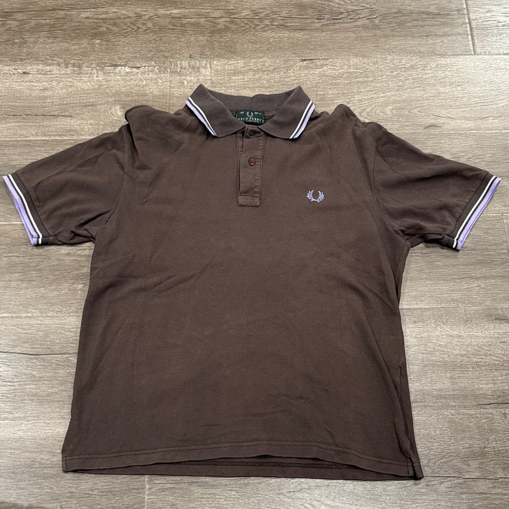Fred Perry Chocolate Polo Shirt with White and Purple Accents
